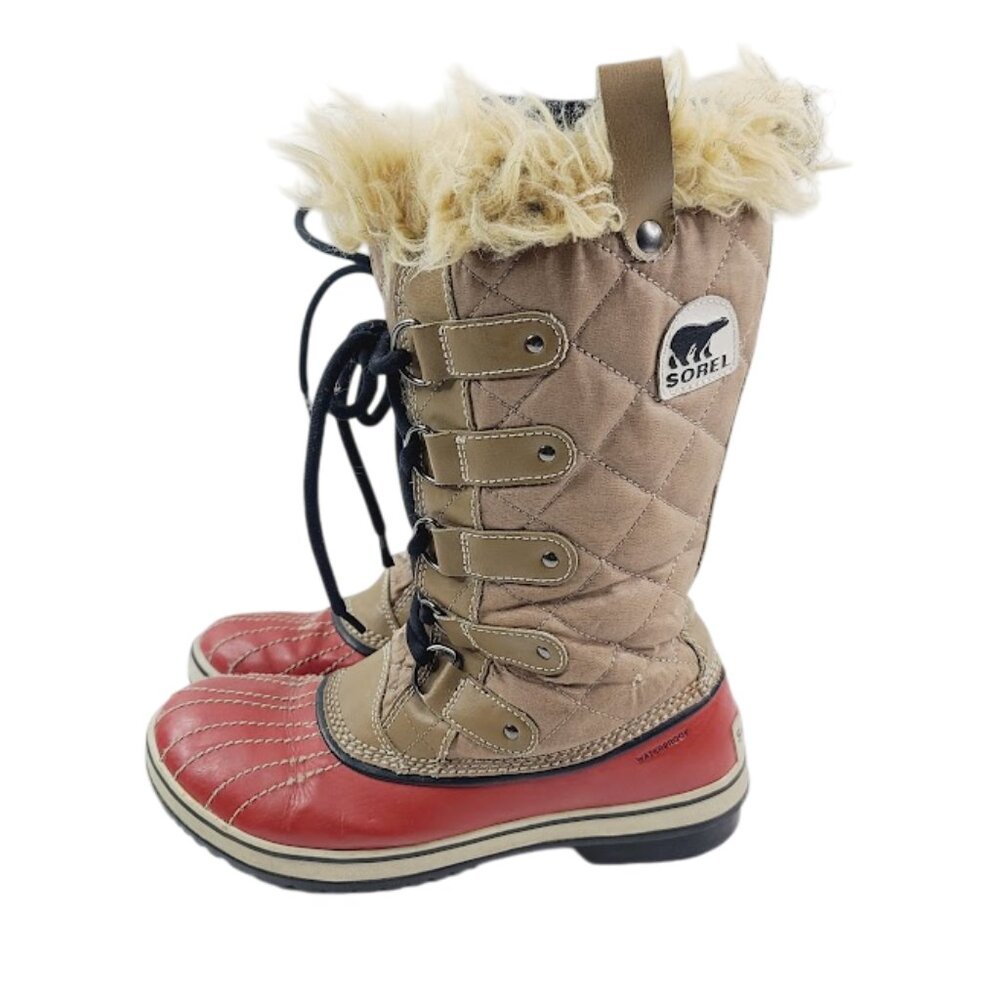 Sorel Women's Tan Red Tofino NL1909-239 Leather Mid-Calf Snow Boot Size 8.5